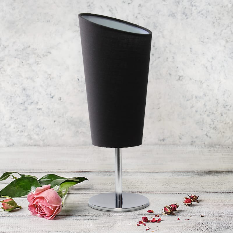 12.4" Chic Chrome Slanted Shade Accent Table Lamp, Stylish Lighting For Living Room, Bedroom, Office, Black Shade