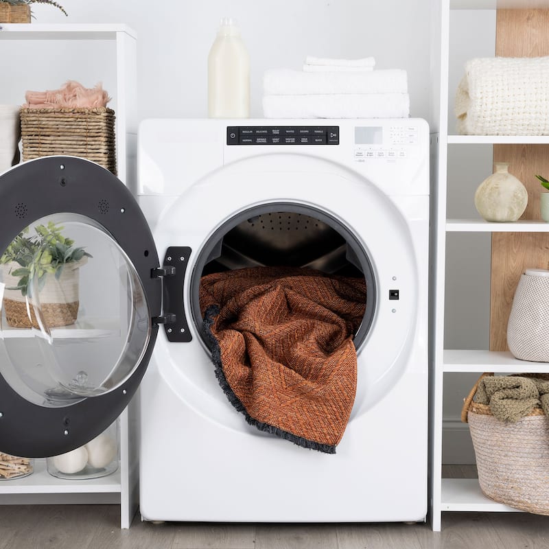 Alameda Solid Color Medallion Machine Washable Indoor Area Rug