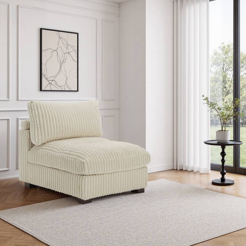 33" W Plush Corduroy Armless Chair Sectional Module with Pillows