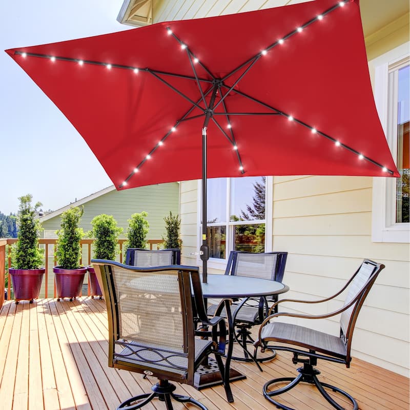 BONOSUKI LED 10 x 6.5ft Outdoor Umbrellas Patio Market Table Umbrellas - Red