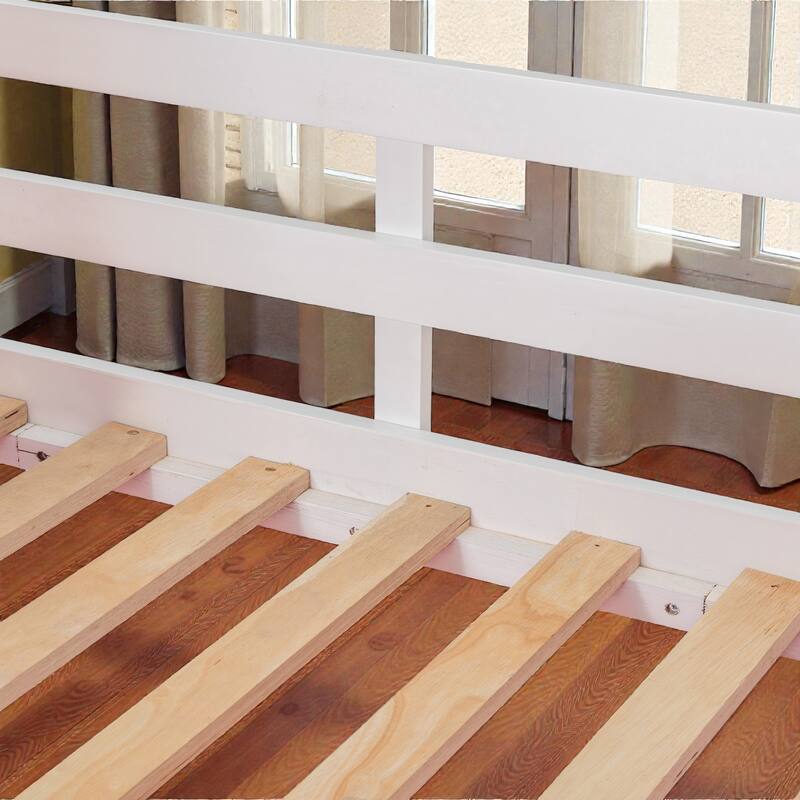 Twin/Full Wood House Bunk Bed with Tent, Playhouse Design, Windows & Roof, Solid Wood Frame, No Box Spring Required