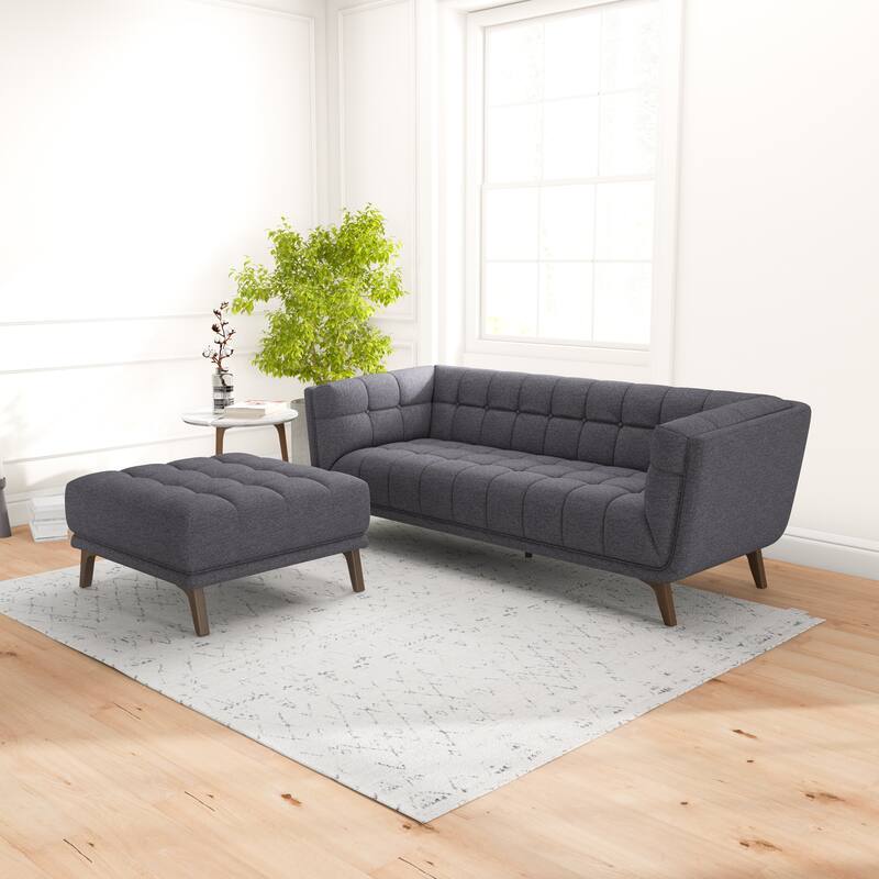 Kameron Mid-Century Modern Square Velvet Ottoman