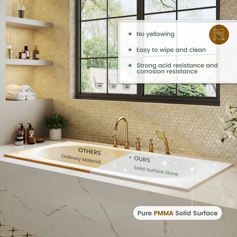 60 in. x 32 in. Acrylic Drop-In Deep Soaking Bathtub with Left Drain in Matte White, Includes Chrome Cover & Metal Drain