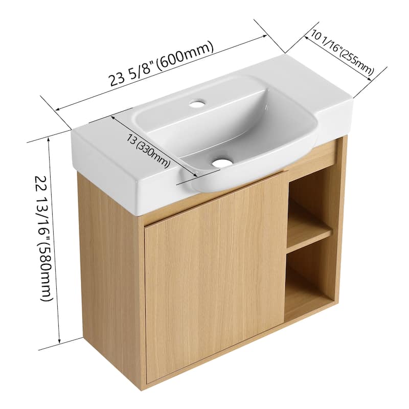 Beingnext 24"/28" Bathroom Vanity with Sink, Floating Bathroom Vanity with Soft Close Door and Shelf