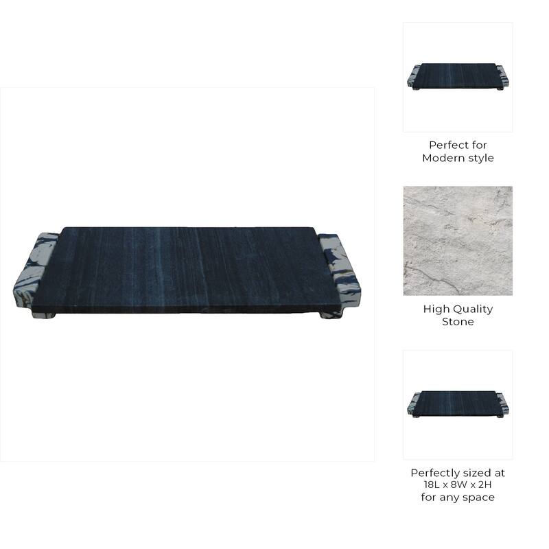 Stone Marble Tray Rectangular Modern Design Home Office - 2" Black - 18" x 8" x 2"