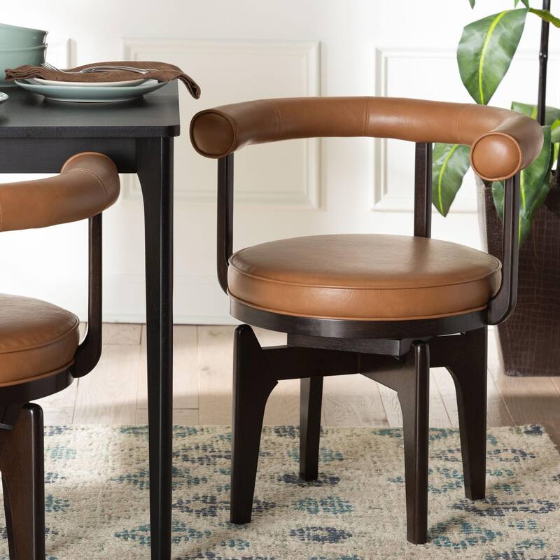 Delacruz Swivel Dining Chair - Round Open Back Accent Chair with Faux Leather Upholstery, Modern Contemporary Seating
