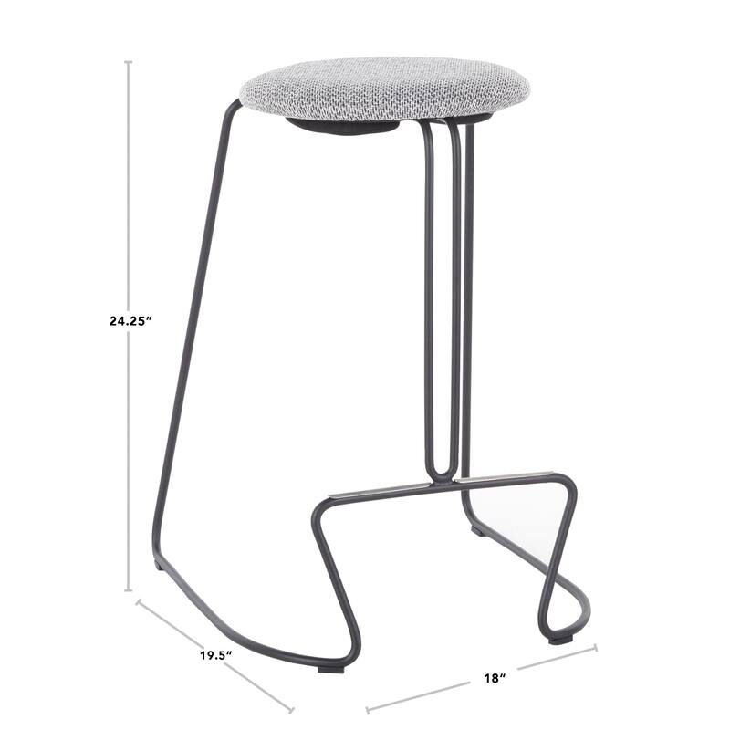Finn Contemporary Counter Stool in Black Steel and Grey Faux Leather - Set of 2 - 19.5"Lx18"Wx25.75"H