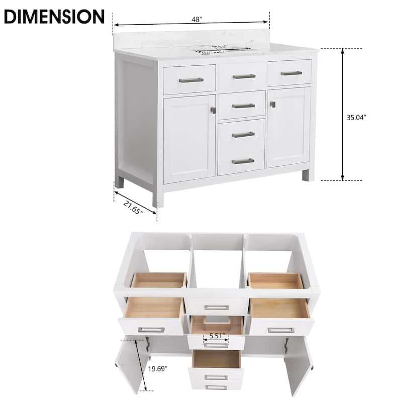 PROOX Freestanding Bathroom Vanity Engineer Stone with Ceramic Rectangular Sink