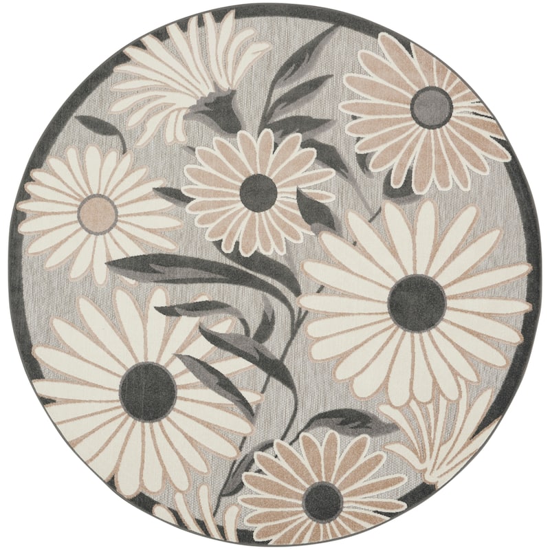 Nourison Alice Indoor/Outdoor Floral Area Rug. - Beige - 7'10"xRound