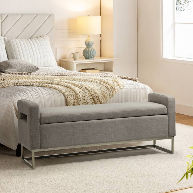 Diana Modern Upholstered Filp-Top Storage Bench with Sturdy Metal Legs - GREY