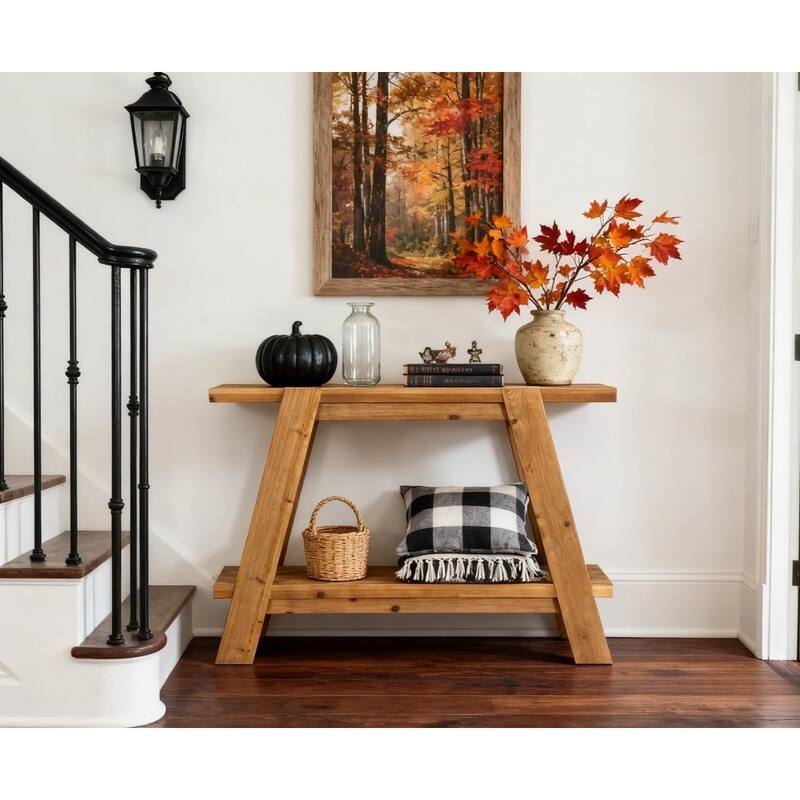 43 Inch Solid Wood Entryway Console Table, 2-Tier Small Farmhouse Sofa Table Behind Couch - 43.31" W × 11.61" D × 31.5" H