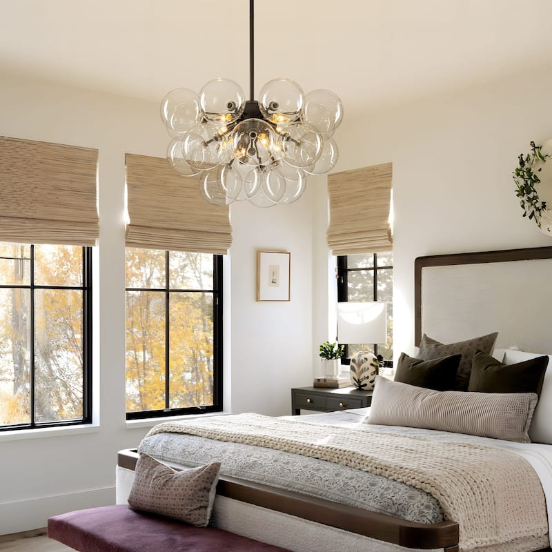 Starsky 12‑Light Linear Chandelier with Clear Glass Globes - Black or Gold Finish