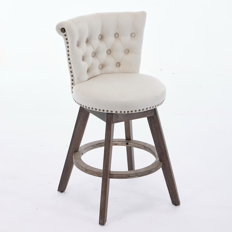 Roomfitters 26" Velvet Swivel Bar Stools Set of 2, Tufted Counter Height Stools with Back and Wood Legs