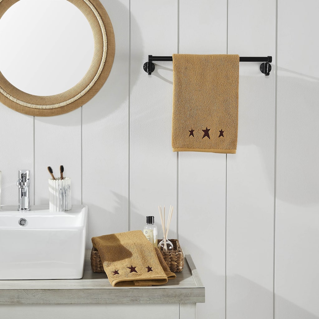 Burgundy Prim Stars Tan Hand Towel Set of 2 16x26