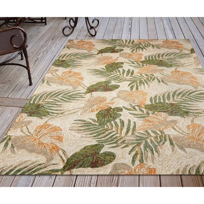 Liora Manne Ravella Tropical Leaf Indoor/Outdoor Rug Neutral