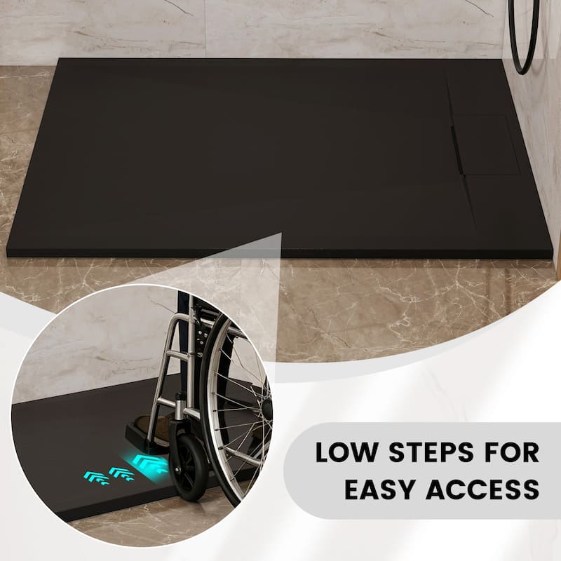 SMC Alcove Shower Pan Base with Reversible Drain, Low Profile, Wheelchair Access, Slip-Resistant, cUPC Certified