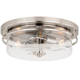 Flush Mount Ceiling Light - Satin Nickel Finish, Clear Glass Shade - Modern Interior Lighting - 5.5