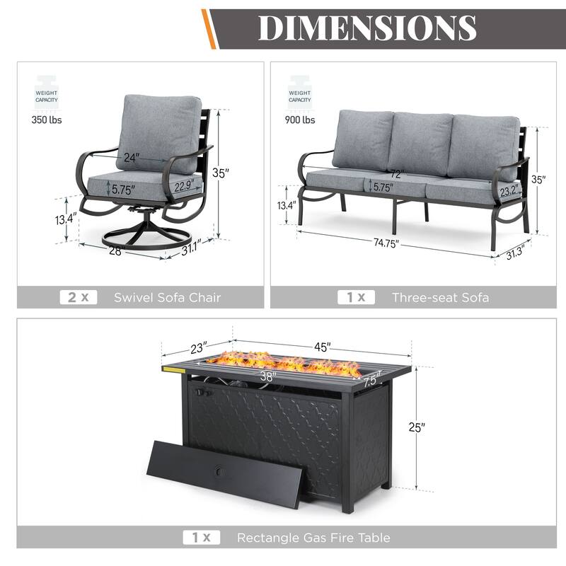 MAISON ARTS Patio Furniture Set 4/6-Piece Outdoor Conversation Set with Gas Fire Pit Table