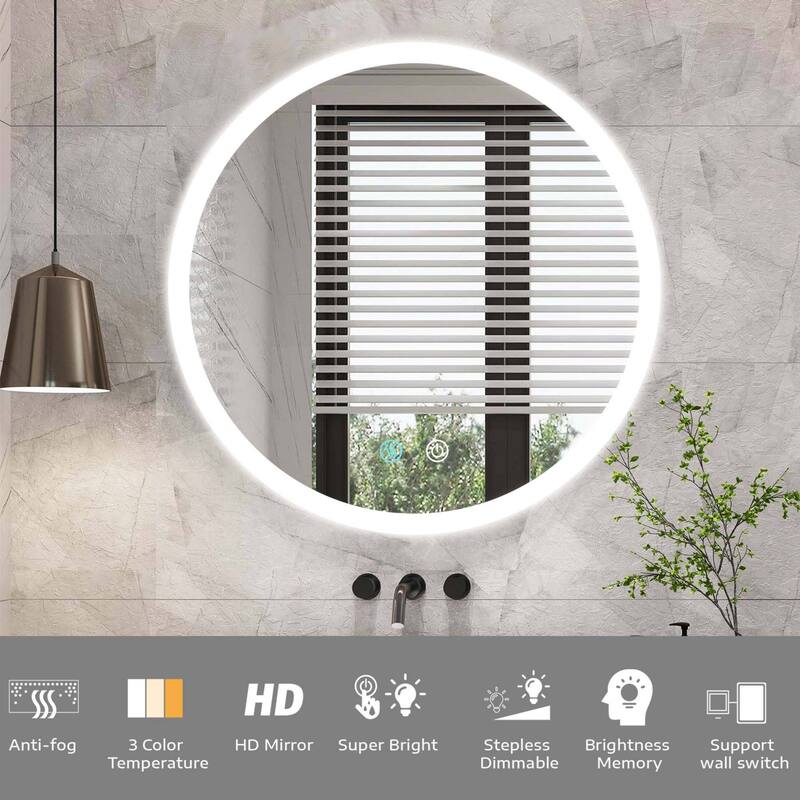 24-inch Round Frameless Dimmable LED bathroom Vanity Mirror