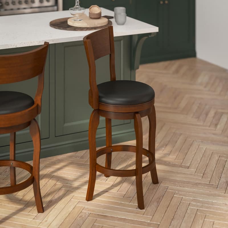 Commercial Upholstered Wooden Swivel Counter Stool