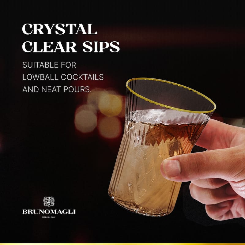 Bruno Magli Set of 4 Whiskey Glasses with Gold Rim - 10 oz