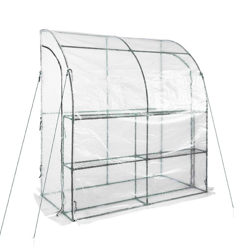 Aoodor 7x3x7 FT Portable Walk-in Greenhouse with Shelves, Steel Frame with PE Cover, Anchor and Ropes