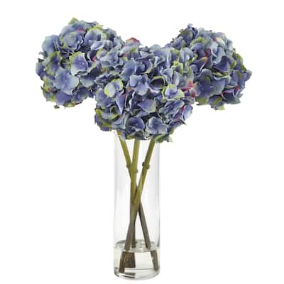 18" Hydrangea Artificial Arrangement in Glass Vase