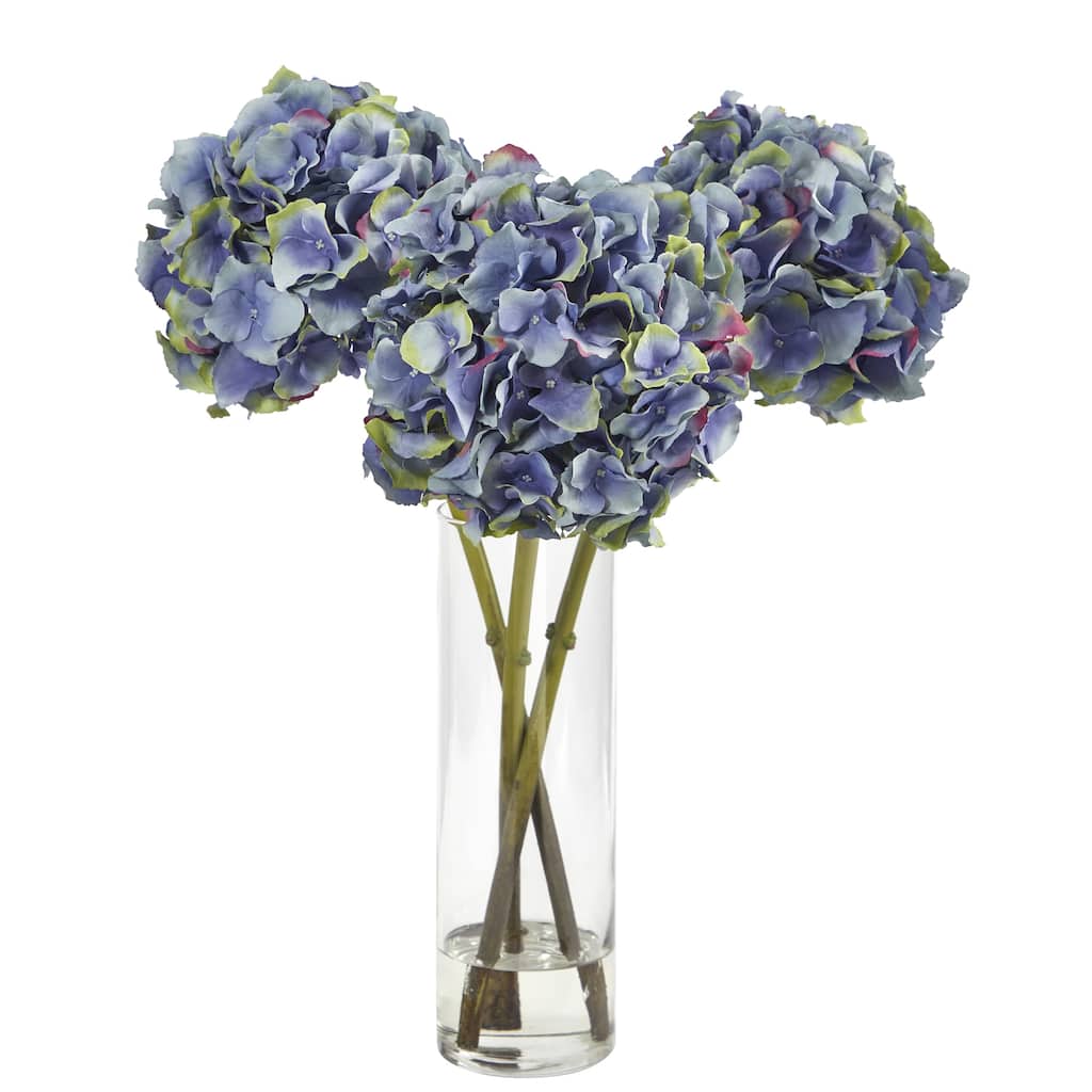 18" Hydrangea Artificial Arrangement in Glass Vase