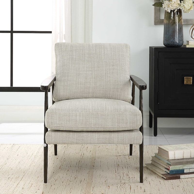 Textured Accent Chair with Oak Arms - 33" - Brown and Beige