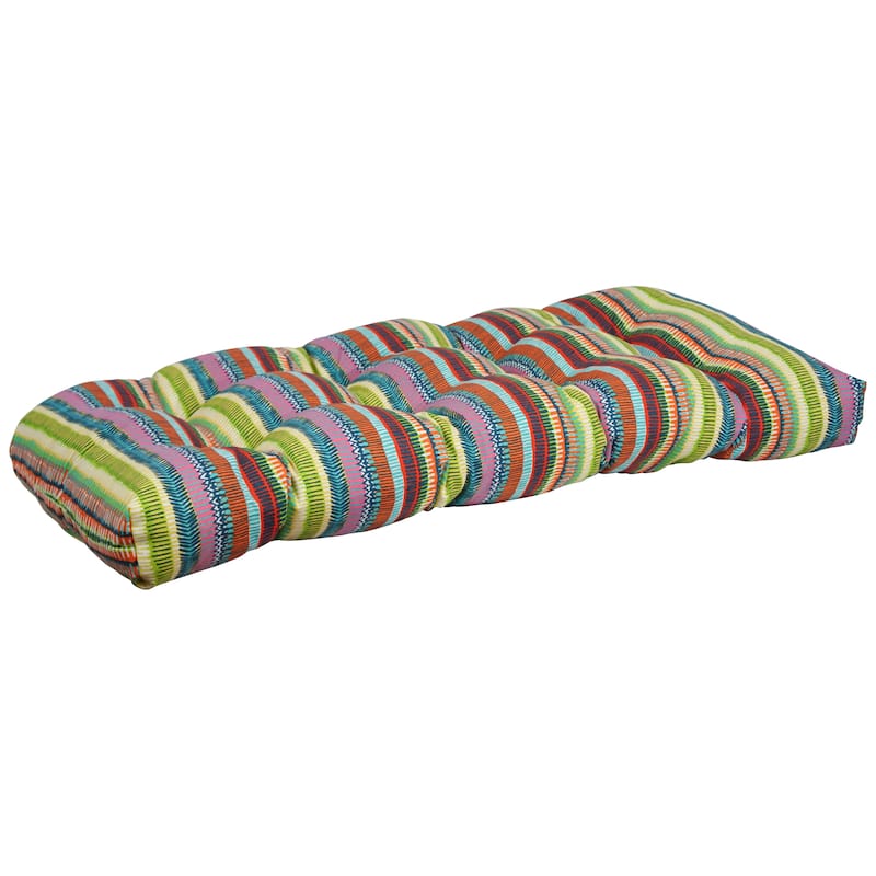 42-inch Rounded Back Tufted Outdoor Loveseat/Bench Cushion - Baranquilla Sky