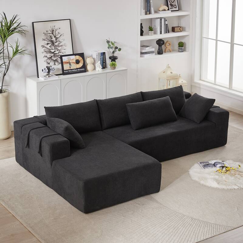 Anmytek Modern Chenille Upholstered Modular L Shaped 108 Inch Sectional Sofa with 6 Pillows Free Combination