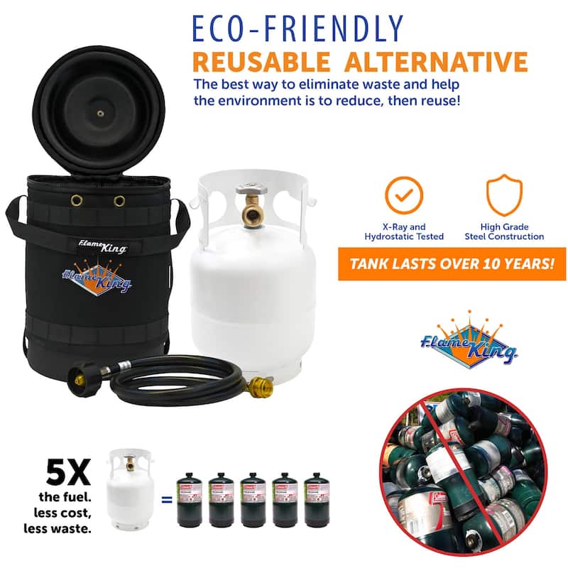 Flame King Gas Hauler Kit Carry Case, 5LB Propane Tank & Adapter Hose - 8.5"X13.125"
