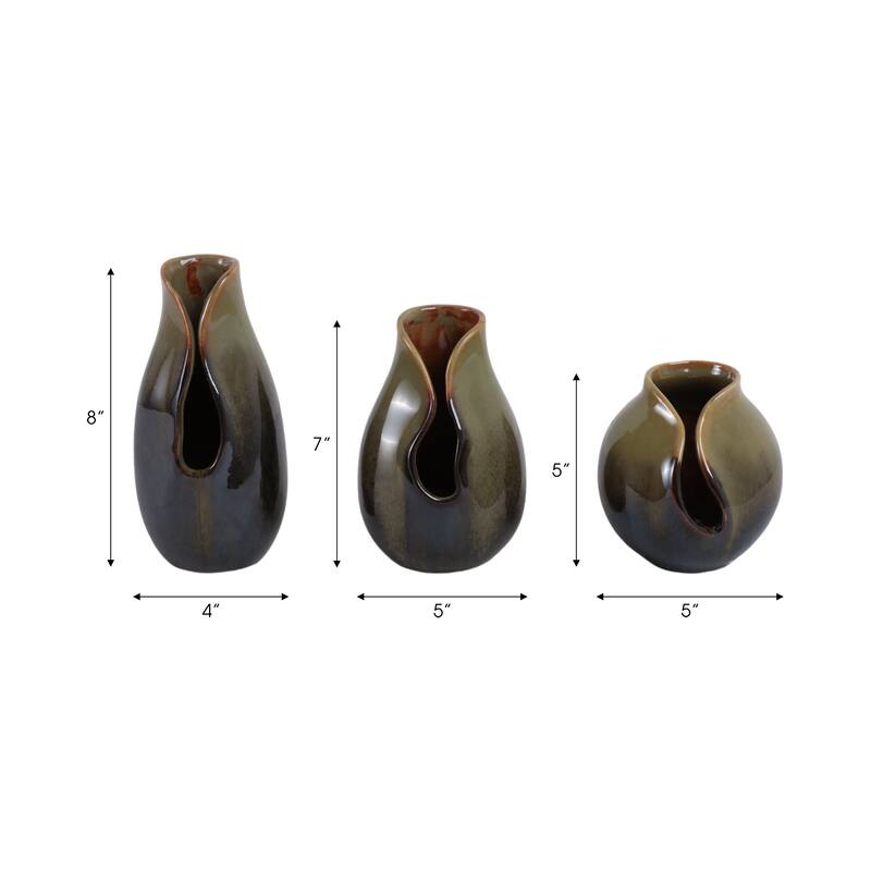 Stoneware Decorative Vases Modern Sleek Sculptural Design (Set of 3)