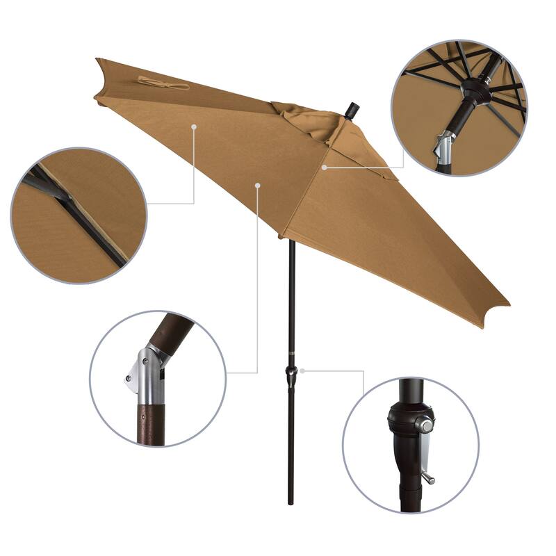 California Umbrella 9' Sunset Series Patio Umbrella Bronze Aluminum Frame and Ribs, Crank Lift Auto Tilt, Sunbrella Cilantro