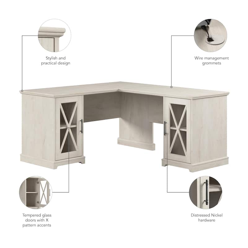 Lennox Farmhouse L Shaped Desk with Storage Cabinets by Bush Furniture