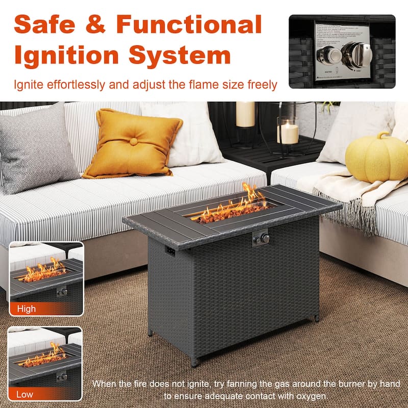 Costway 44.5" Propane Fire Pit Table with Metal Slatted Tabletop & - See Details