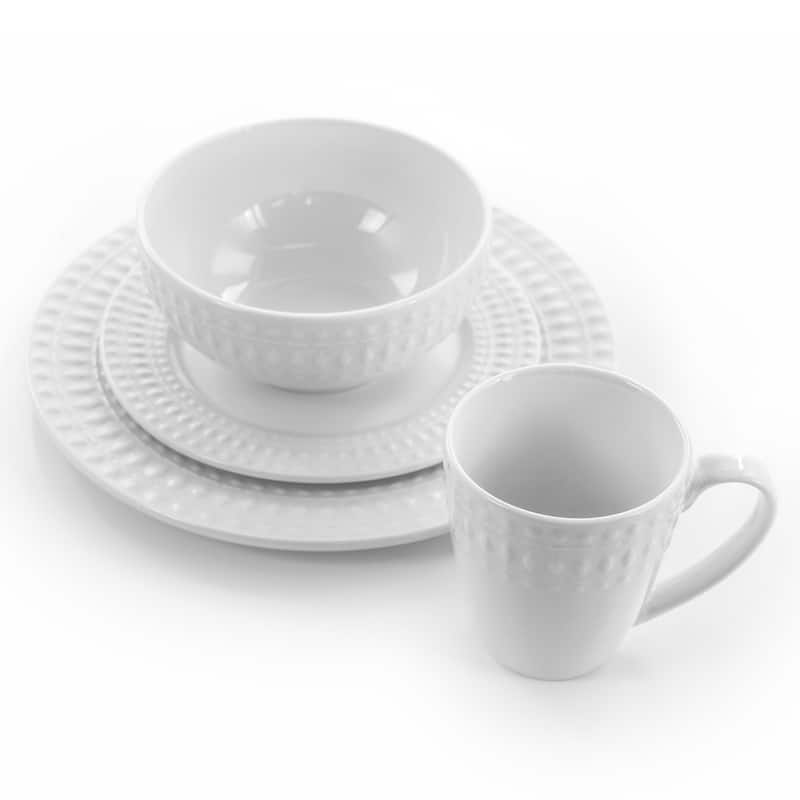 Verona 16 Piece Round Porcelain Dinnerware Set in White
