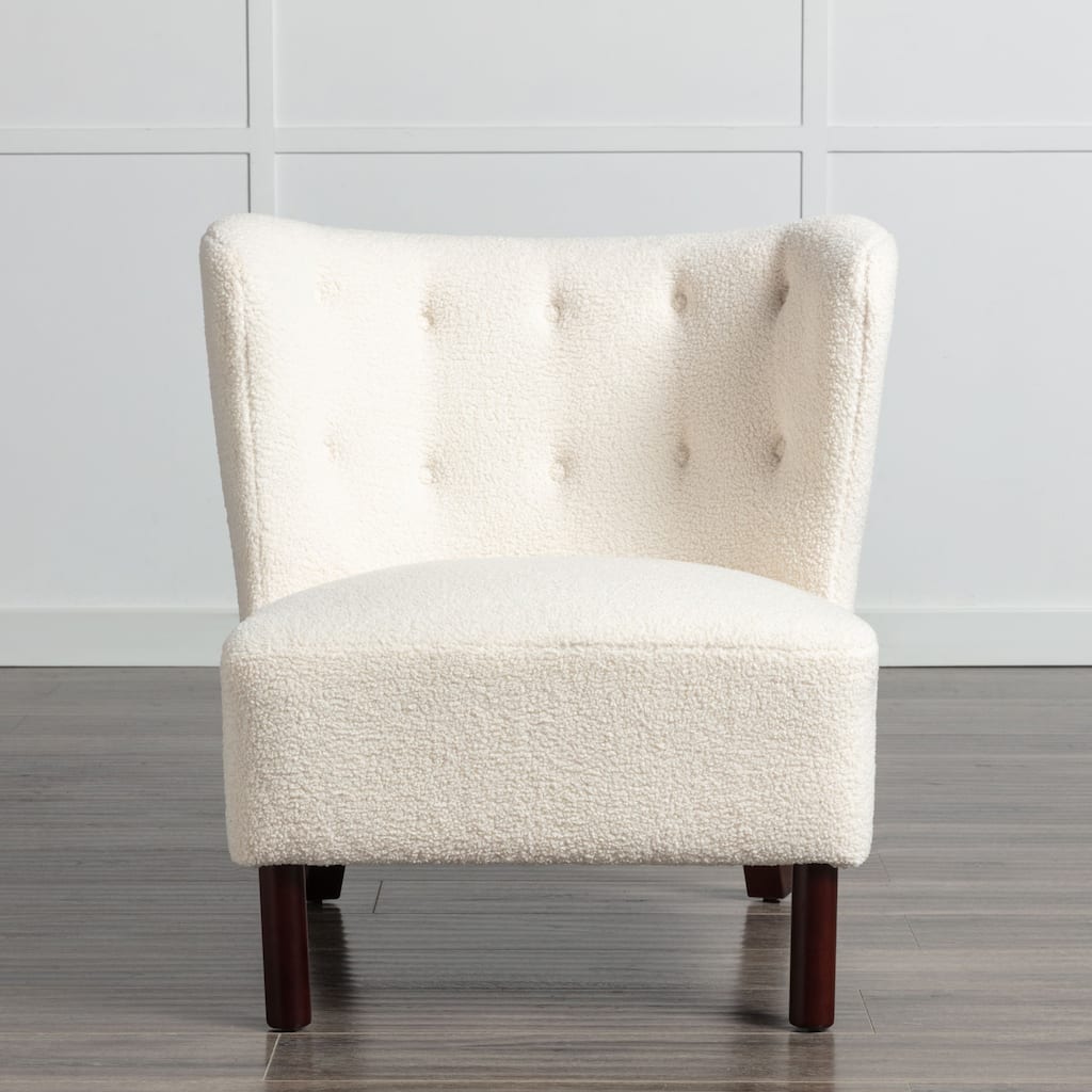 Upholstered Armless Chair Lambskin Sherpa Single Sofa Chair with Wooden Legs