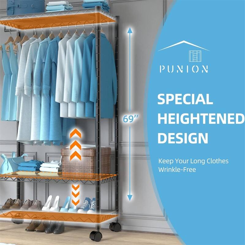 Portable Closet Wardrobe with 3 Adjustable - 35.5"D x 18"W x 71"H