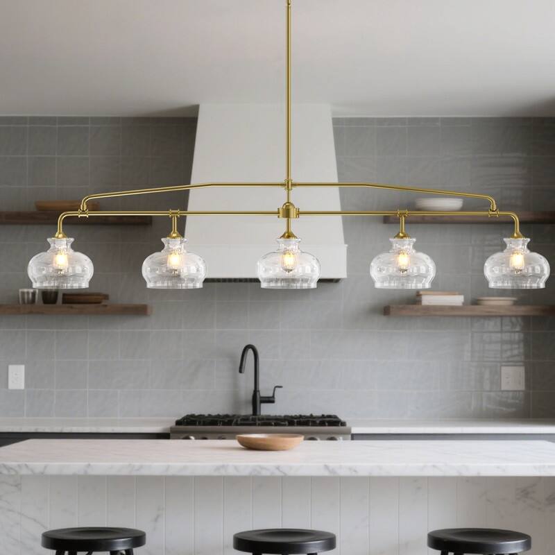 Modern Linear Chandelier Gold Chandeliers Kitchen Island Lighting with Clear Glass Shade - 3 / 4 / 5 Lights