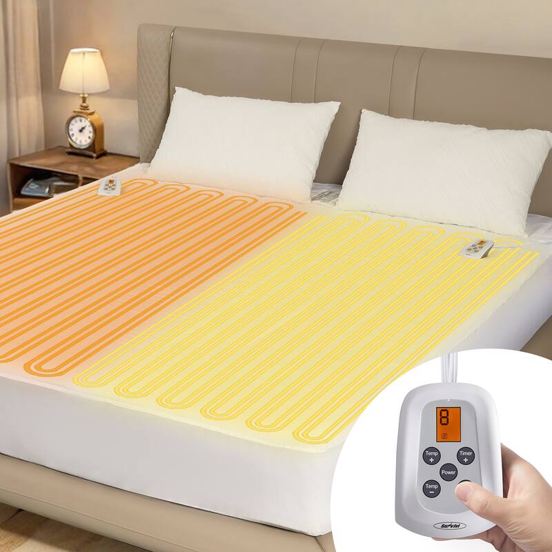 King Size Bed Mattress Pad with Dual Controller - White