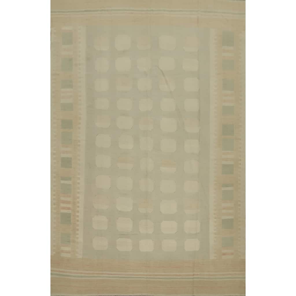 Hand Woven Oriental 100% Wool Carpet Southwestern Tribal Beige & Ivories Kilim Area Rug - 12' 2'' X 8' 10''