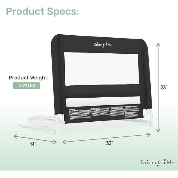 dimension image slide 2 of 5, Dream On Me Lightweight Mesh Security Adjustable Bed Rail for Toddler