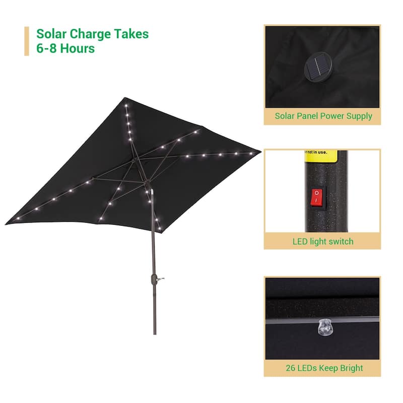 LIVOOSUN Patio LED 10 x 6.5Ft Market Umbrella Aluminum/Steel Outdoor Table Rectangle Umbrella with Tilt