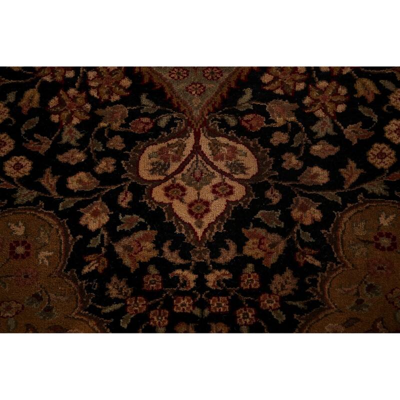 Black Floral Agra Oriental Area Rug Hand-Knotted Wool Carpet - 9'4" X 12'8"