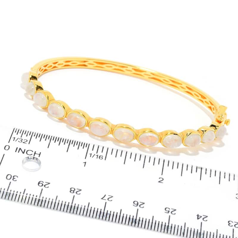 Yellow Gold Plated Over Sterling Silver Rainbow Moonstone Bangle