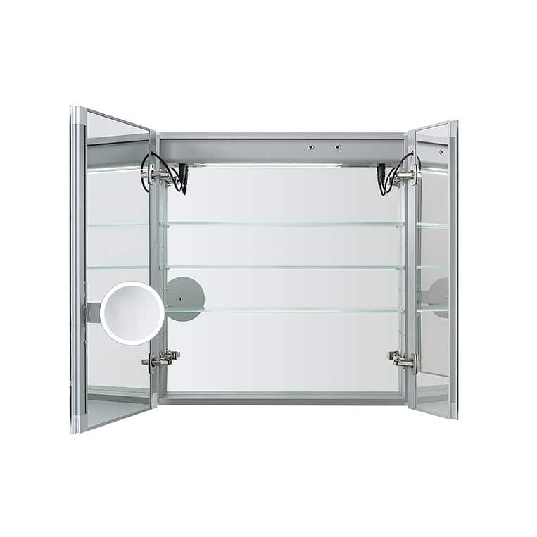 AQUADOM Signature Royale 36W LED Medicine Cabinet Defogger, 3X LED Vertically Adjustable Magnifying Mirror, Electrical Outlets