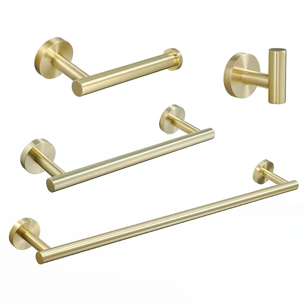 4-Pieces Brushed Nickel Gold Bathroom Accessories Set