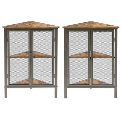 Set of 2 Industrial Triangle Corner Table with Dual Door and 3-tier Shelf Storage Cabinet