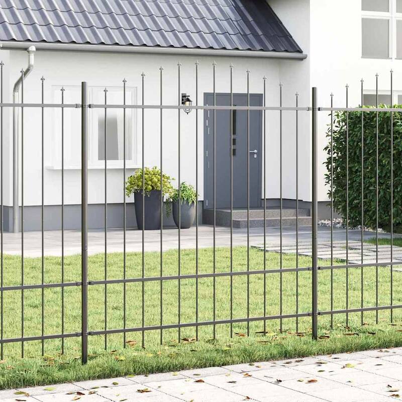 vidaXL Garden Fence Grey Powder-Coated Steel - 33.46 ft/ 59.06-68.90 in